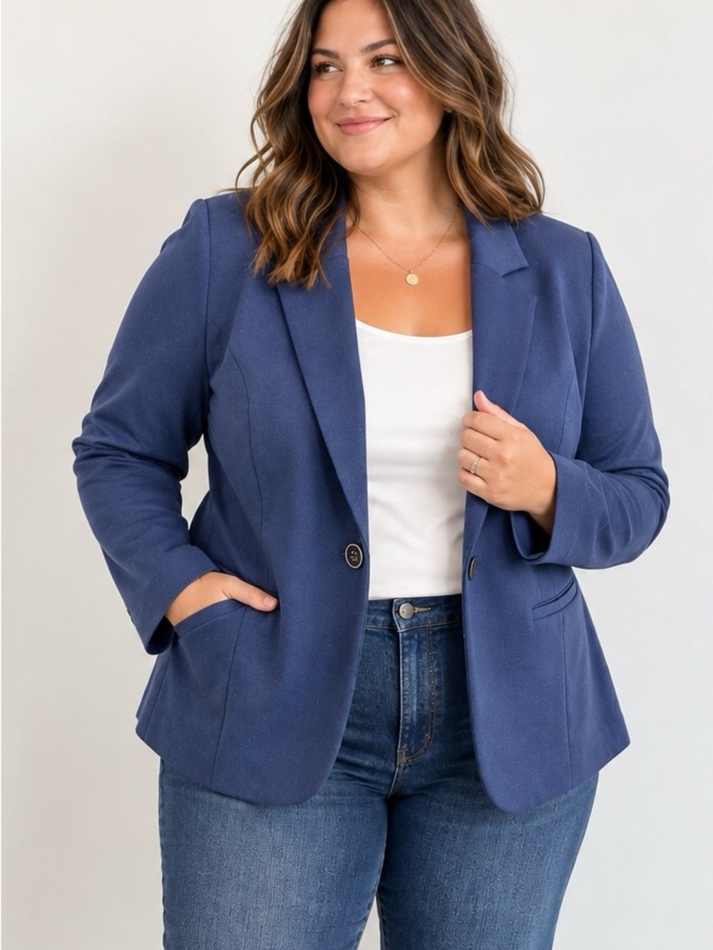 Lane Bryant Size 28 Blue Ponte Blazer Stretch Quiet Luxury Career Jacket J65